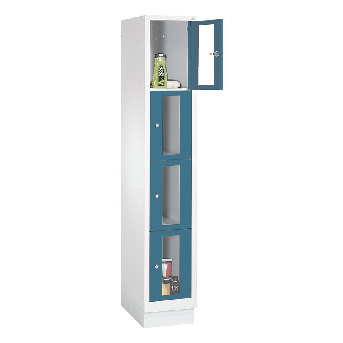 CP Schließfachschrank Classic A, 1x4, Stahl / Acrylglas, auf Sockel, 32 x 180 cm