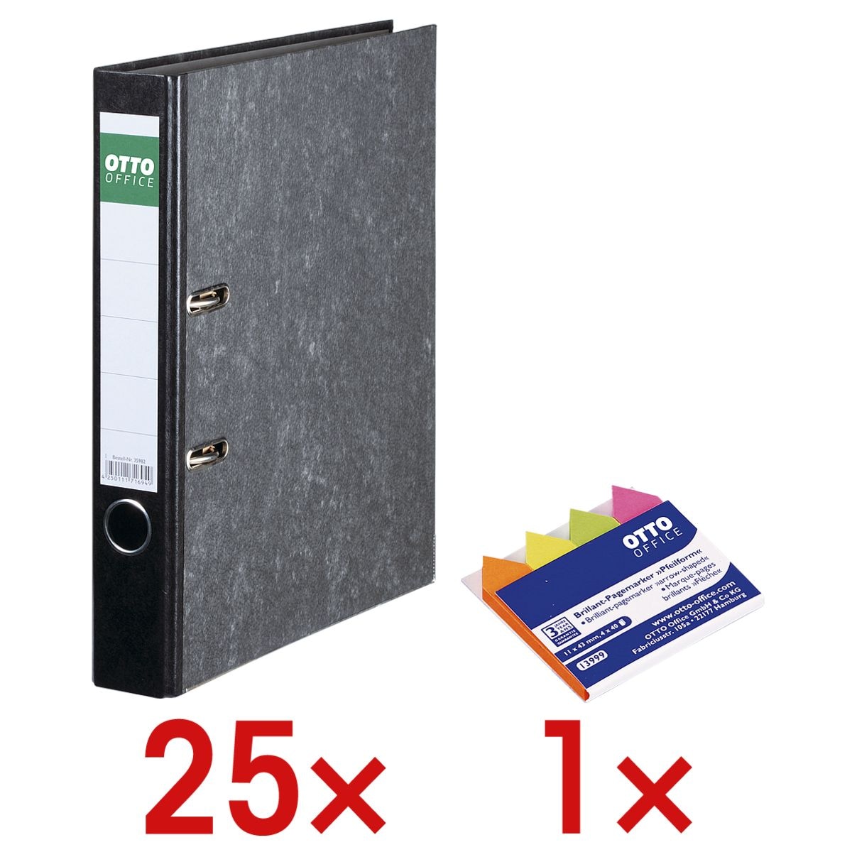 25x Ordner A4 OTTO Office Classic schmal, Wolkenmarmor inkl. Pagemarker Pfeil 43 x 11 mm