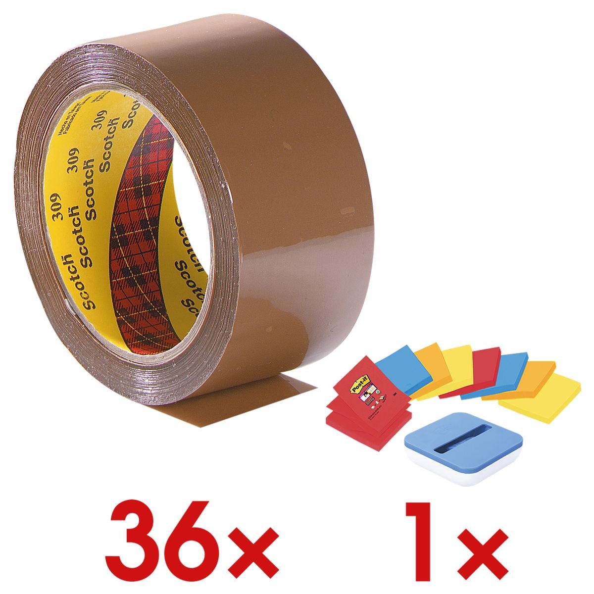 36x Packband Scotch Low Noise, 50 mm breit, 66 Meter lang inkl. Haftnotizen »Z-Notes«