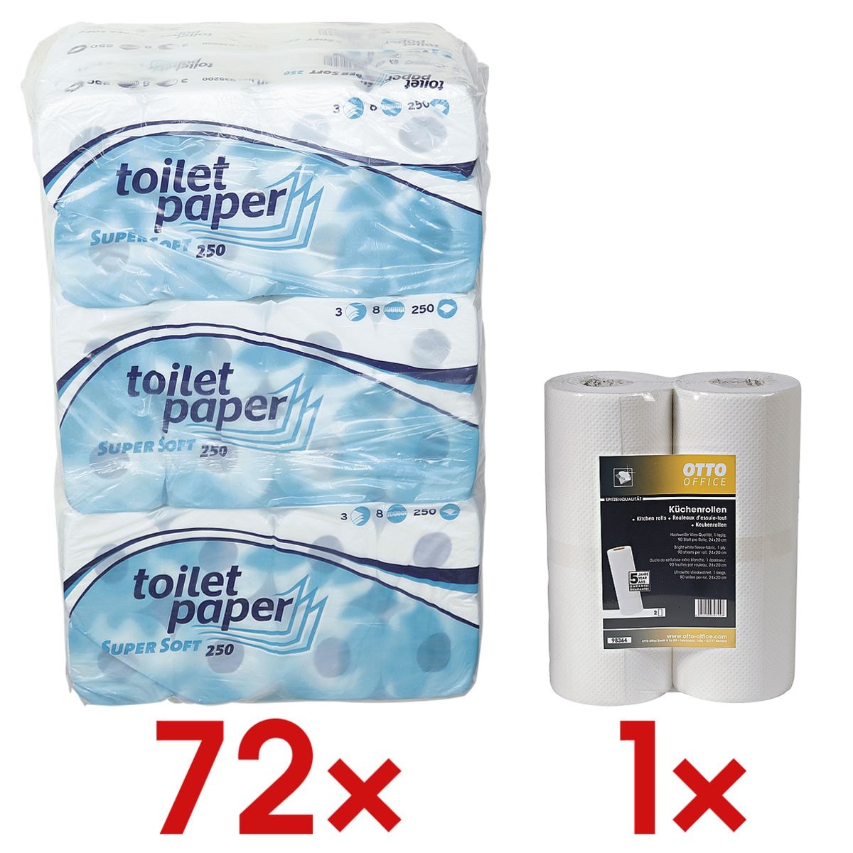 wepa Toilettenpapier Super Soft 3-lagig, hochwei - 72 Rollen (9 Pack  8 Rollen) inkl. Kchenrollen 1-lagig Vliesstoff, 2 Rollen