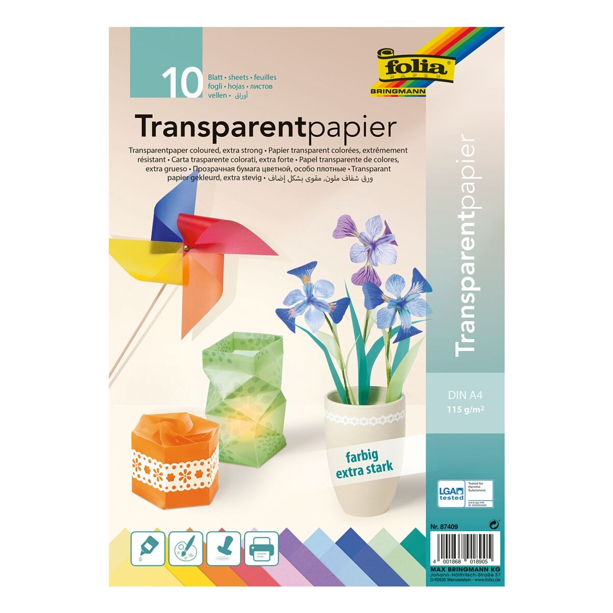 folia Transparentpapier 115 g/m 10 Farben A4 10 Blatt