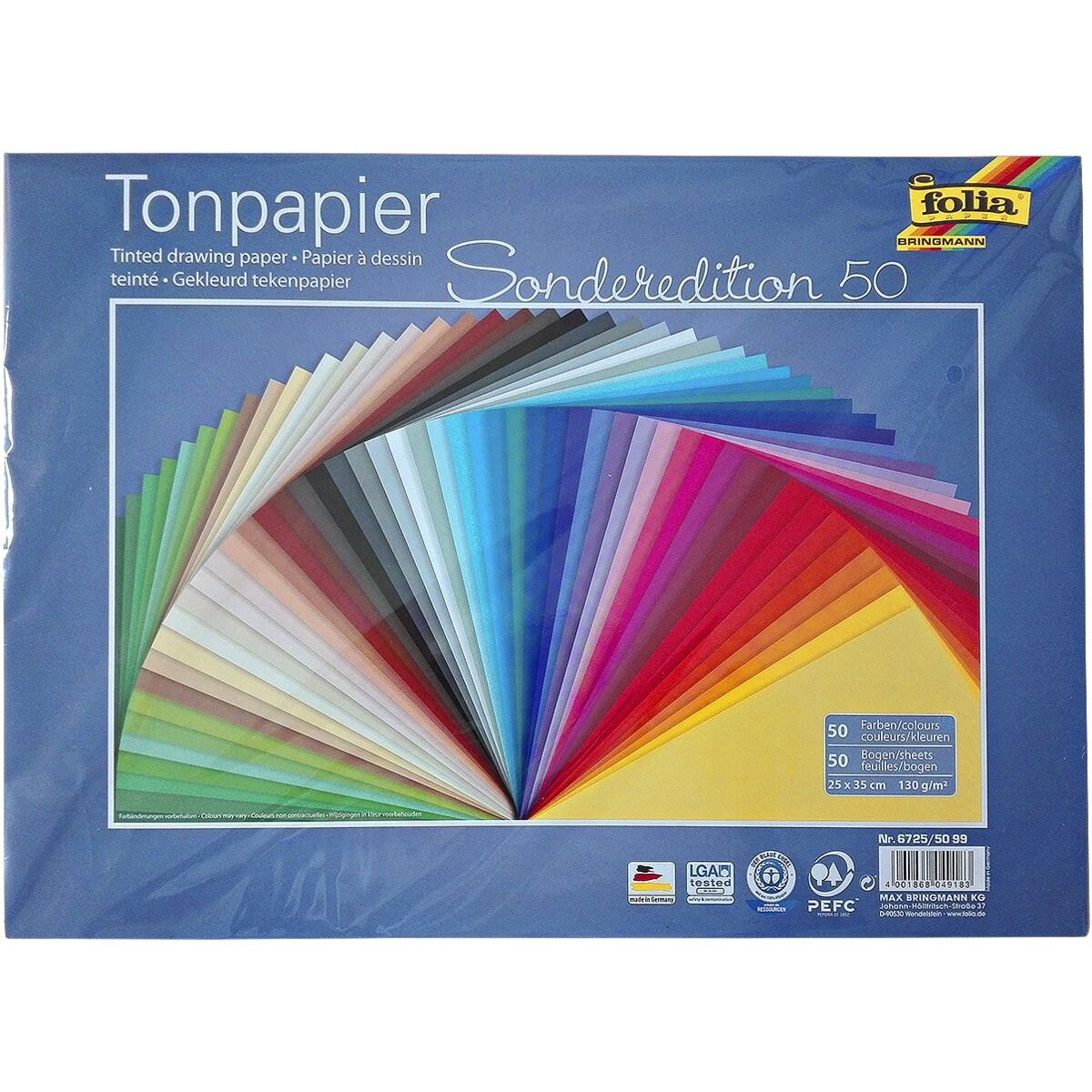 folia Tonpapier 130 g/m 50 Farben 25 x 35 cm 50 Blatt