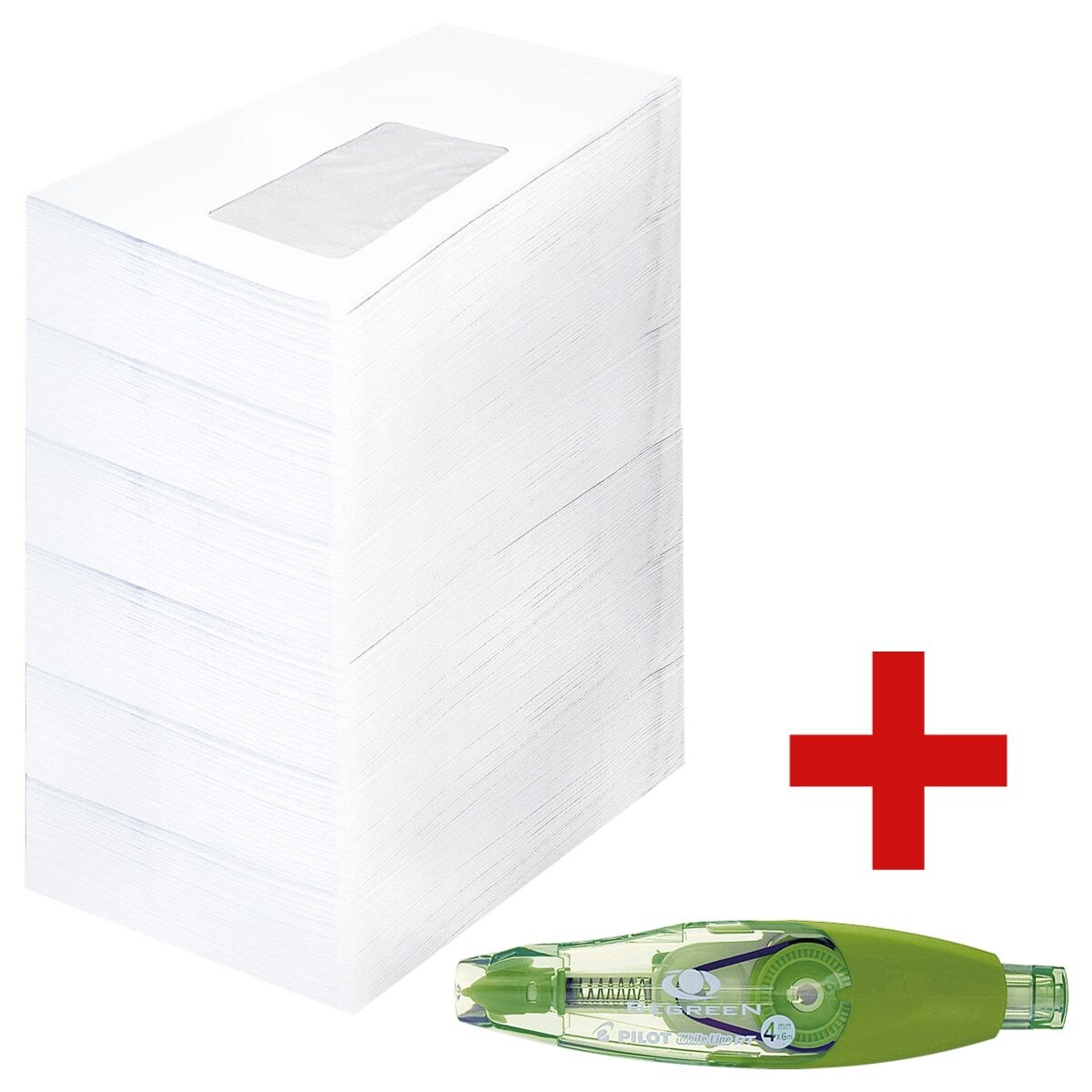Briefumschläge, DL 75 g/m² mit Fenster - 1000 Stück inkl. Refill-Korrekturroller »Whiteline RT BeGreen«