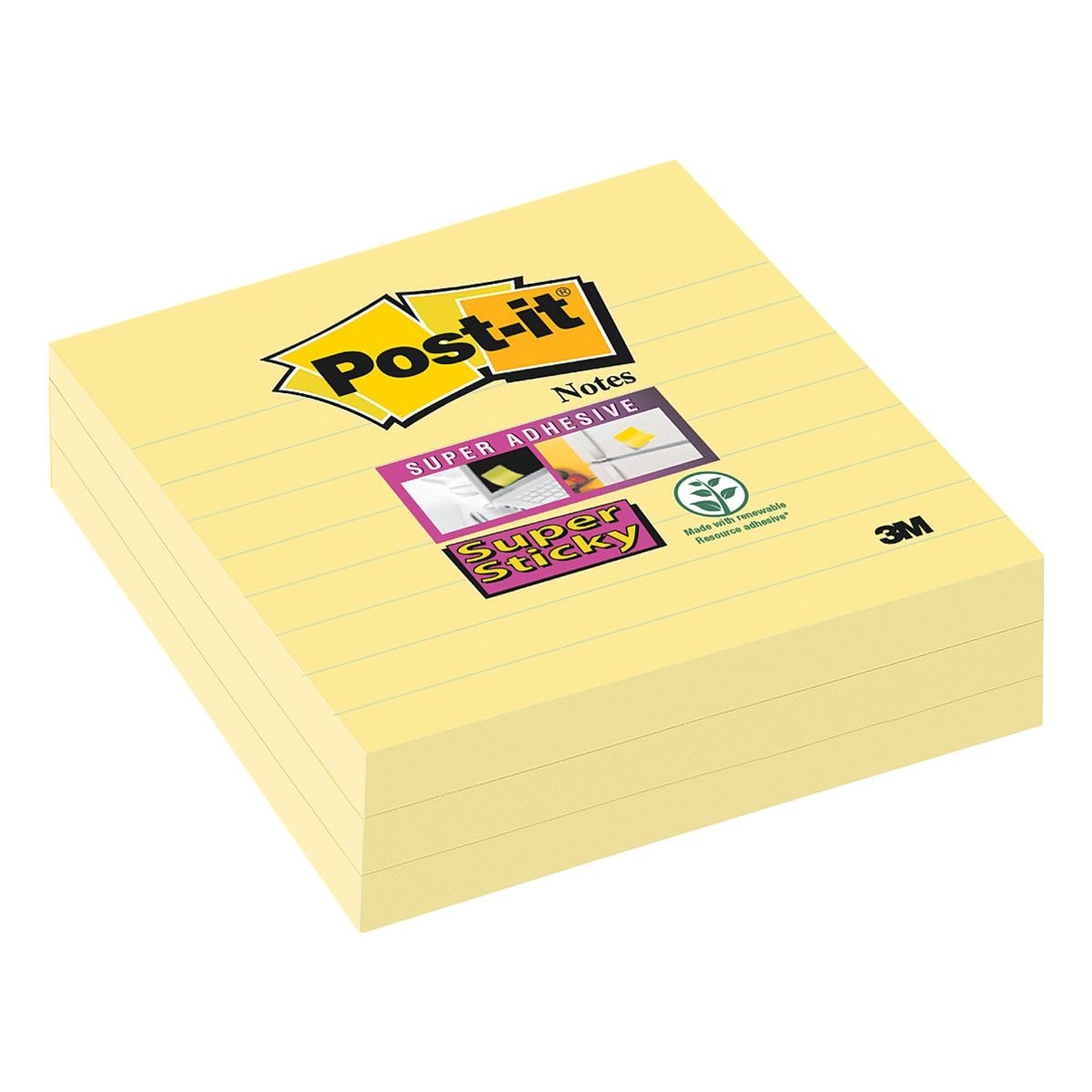 3x Post-it Super Sticky Haftnotizblock Notes 10,1 x 10,1 cm, 210 Blatt gesamt, gelb