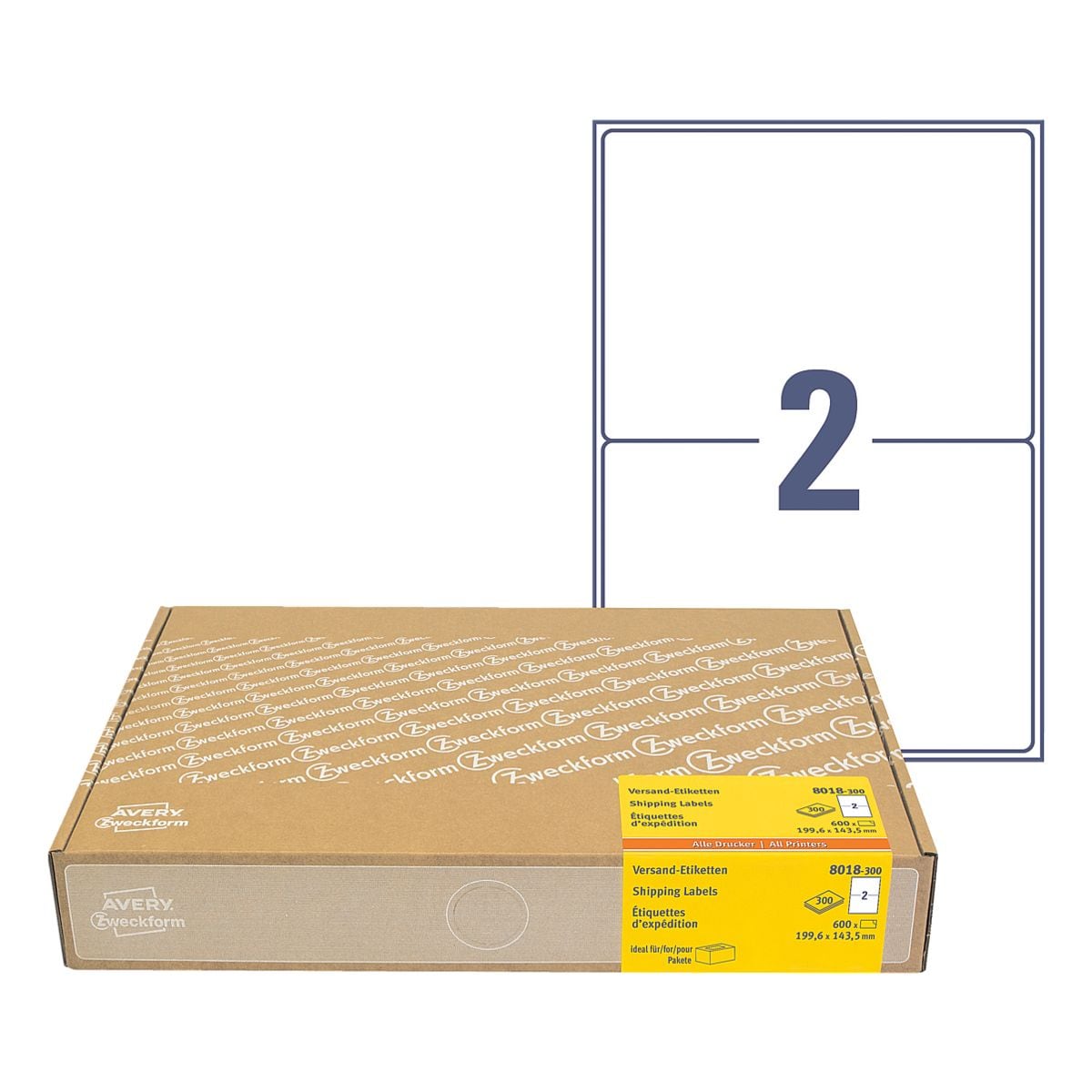 Avery Zweckform 600er-Pack Versand-Etiketten 8018-300 A5 (199,6 x 143,5 mm)