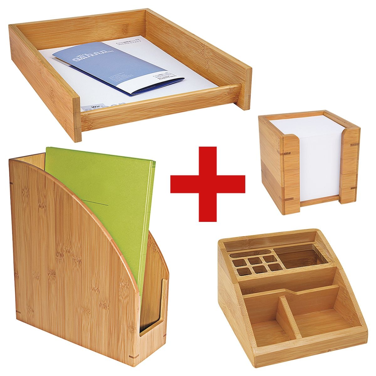 Wedo Schreibtisch-Set Bambus, bestehend aus Stehsammler, Butler, Zettelbox und Briefablage