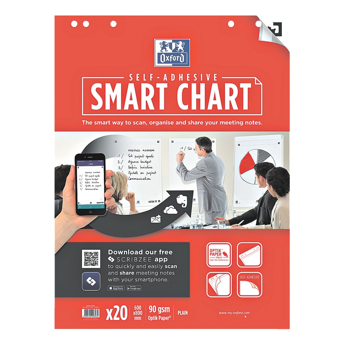 Oxford 3 Flipchartblöcke »Smart Chart« blanko selbstklebend