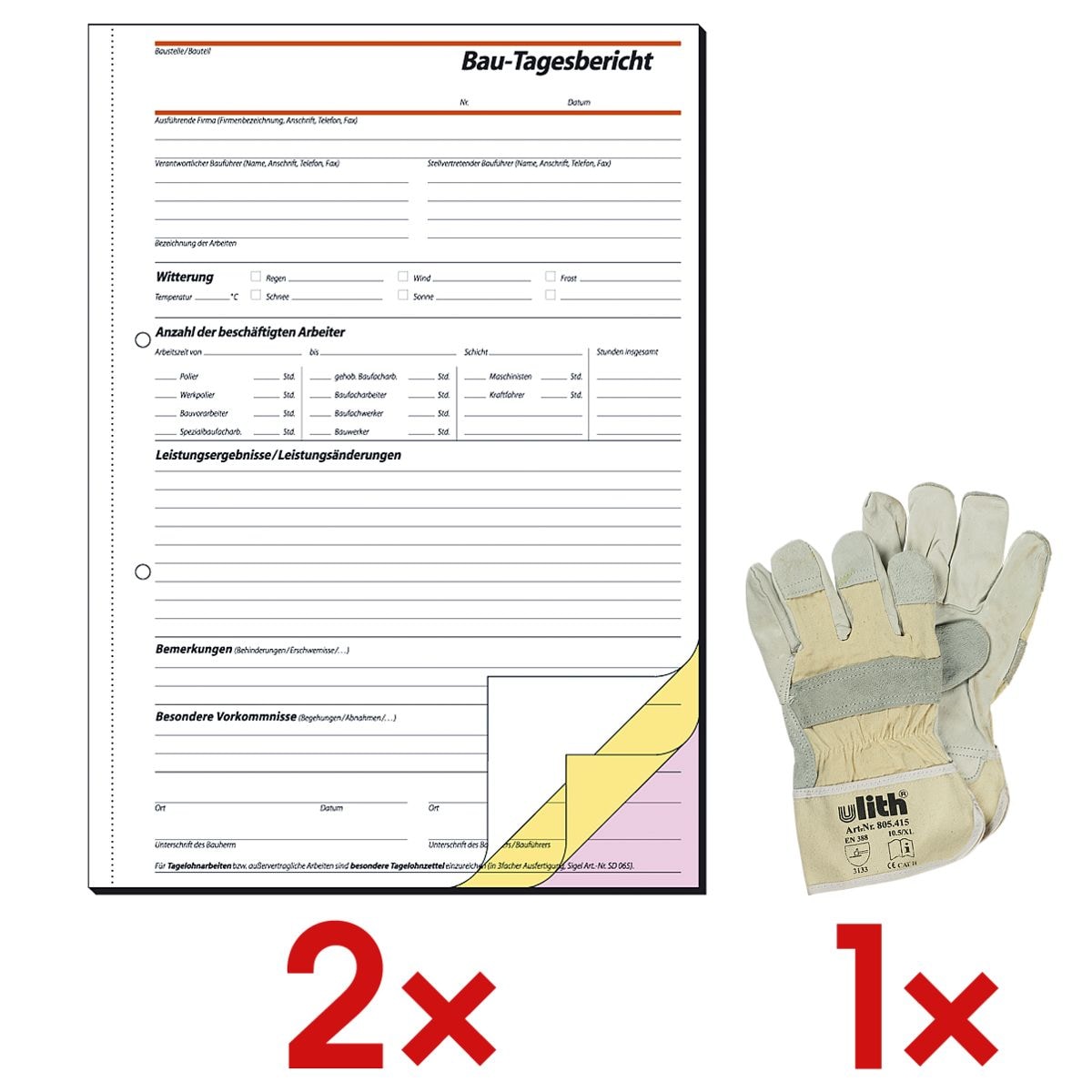 Sigel 2x Formularbuch »Bautagebuch« SD063 inkl. Arbeitshandschuhe Leder XL