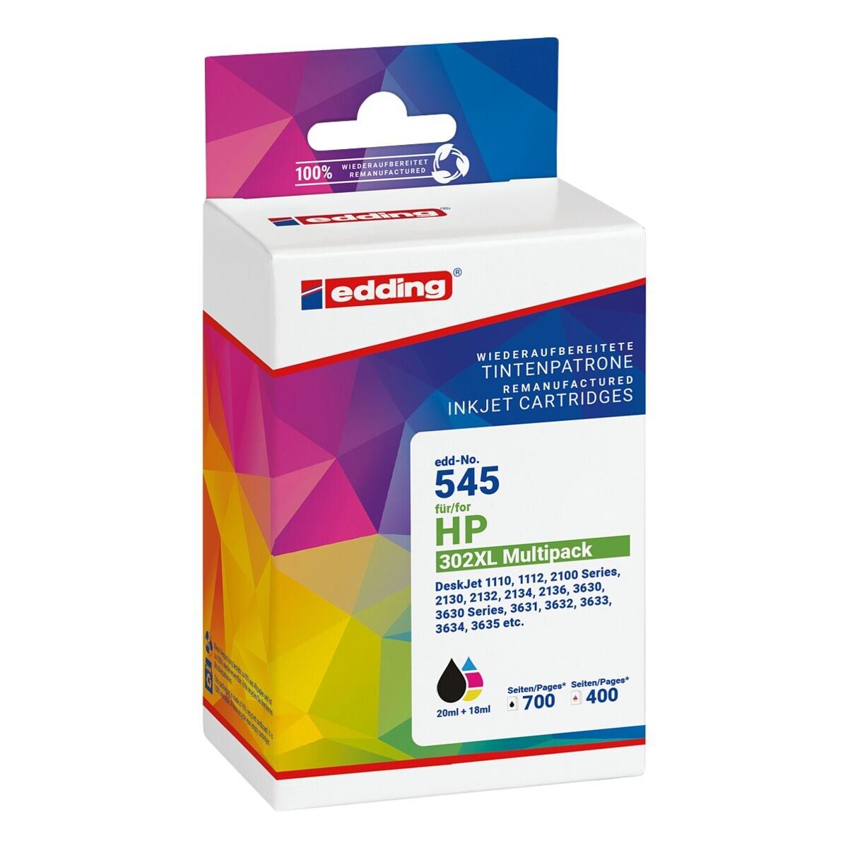 Edding Tintenpatronen-Multipack »EDD-545« ersetzt Hewlett Packard »F6U68AE/F6U67AE« Nr. 302XL