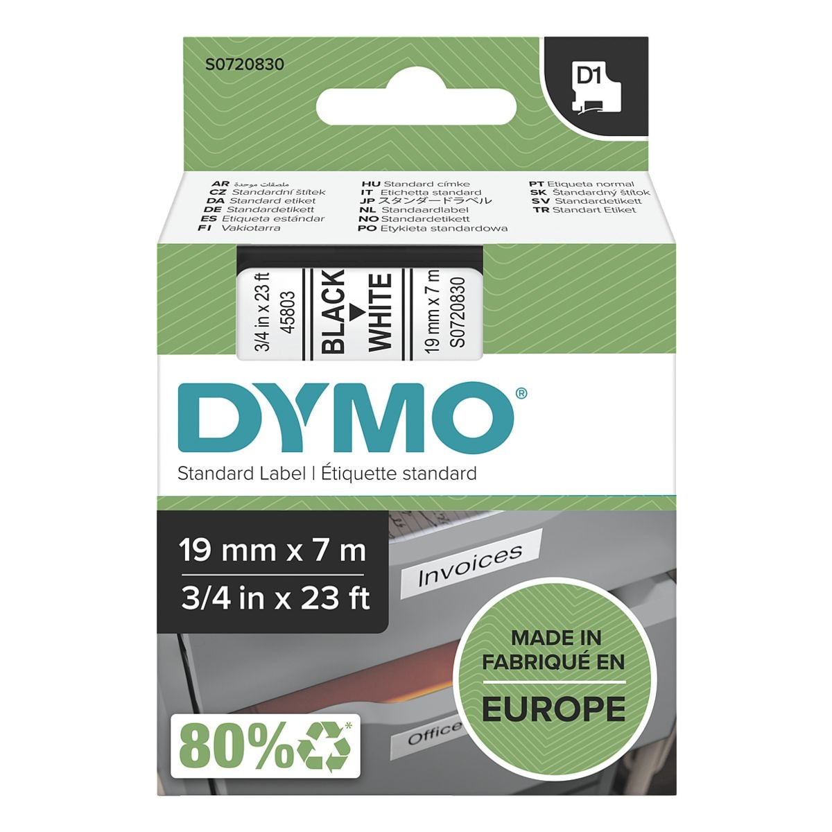 Dymo Beschriftungsband 19 mm x 7 m fr Dymo D1 Beschriftungsgerte