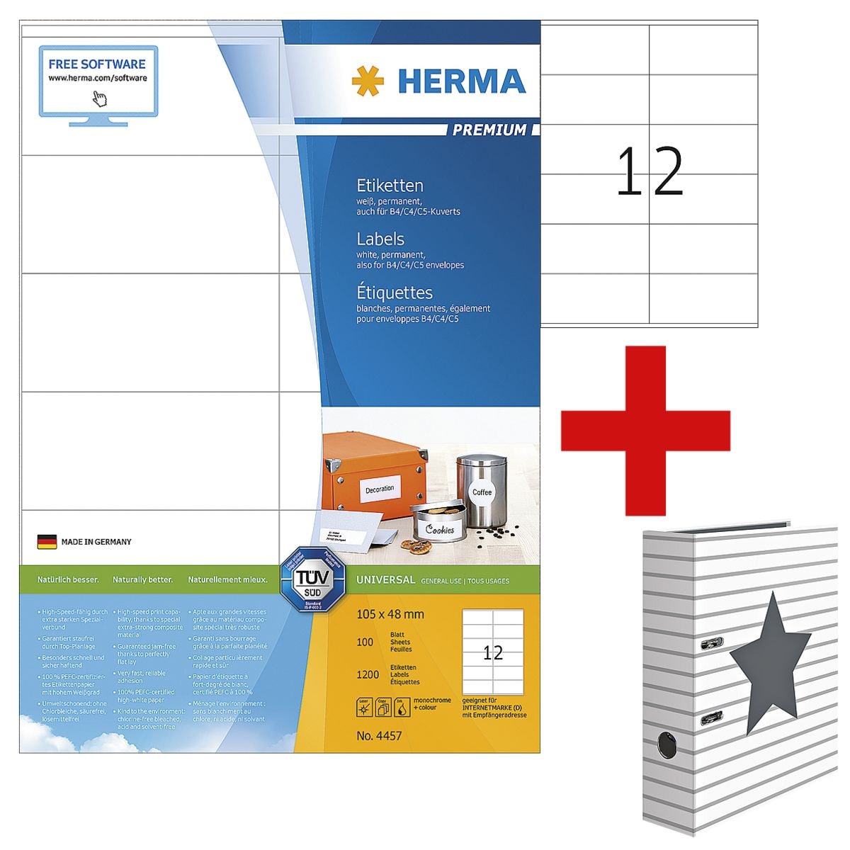 Herma 1200er-Set Universal-Klebeetiketten »4457« inkl. Motivordner »Stars«