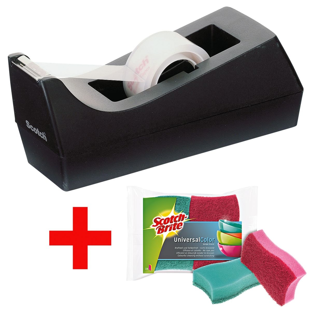 Scotch Tischabroller-Set »C38 + Crystal Clear Tape 600« inkl. 2er-Pack Reinigungsschwämme »Universal Color«