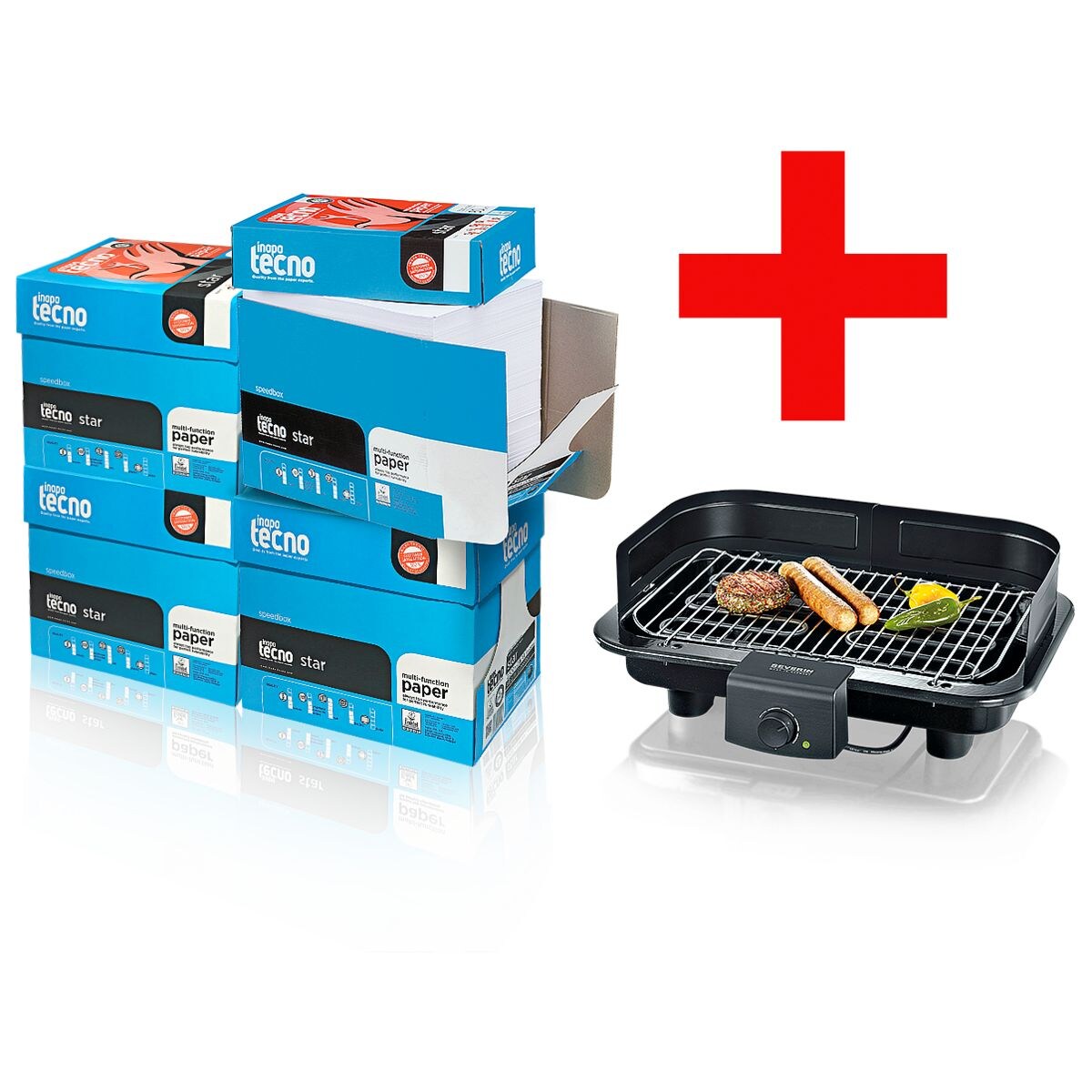 4x Öko-Box Kopierpapier Inapa tecno Star (A4, 80 g/m²) inkl. Barbecue-Elektrogrill »PG 8528«