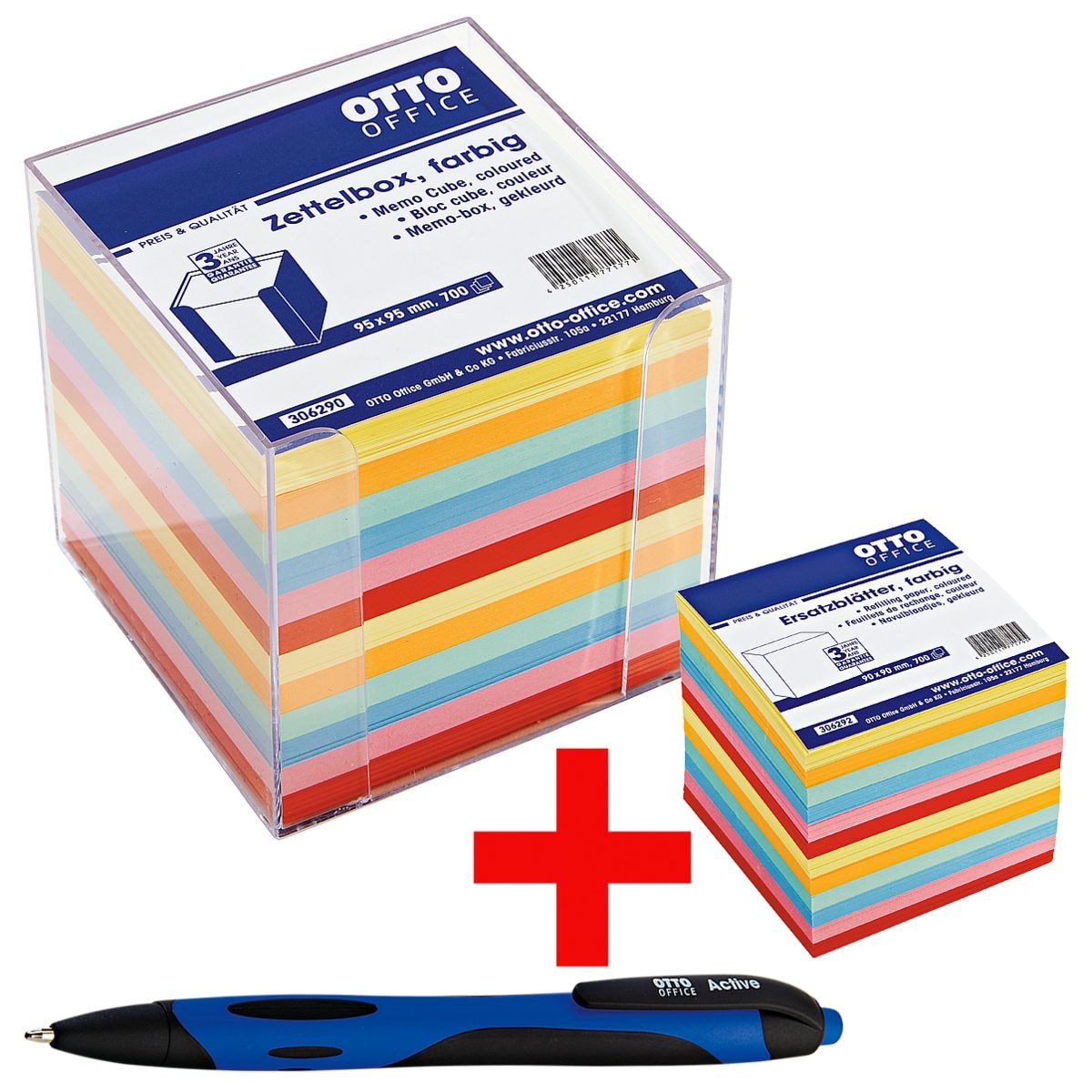 OTTO Office Zettelbox mit farbigem Papier inkl. Kugelschreiber Active und Ersatzbltter fr Zettelbox farbig