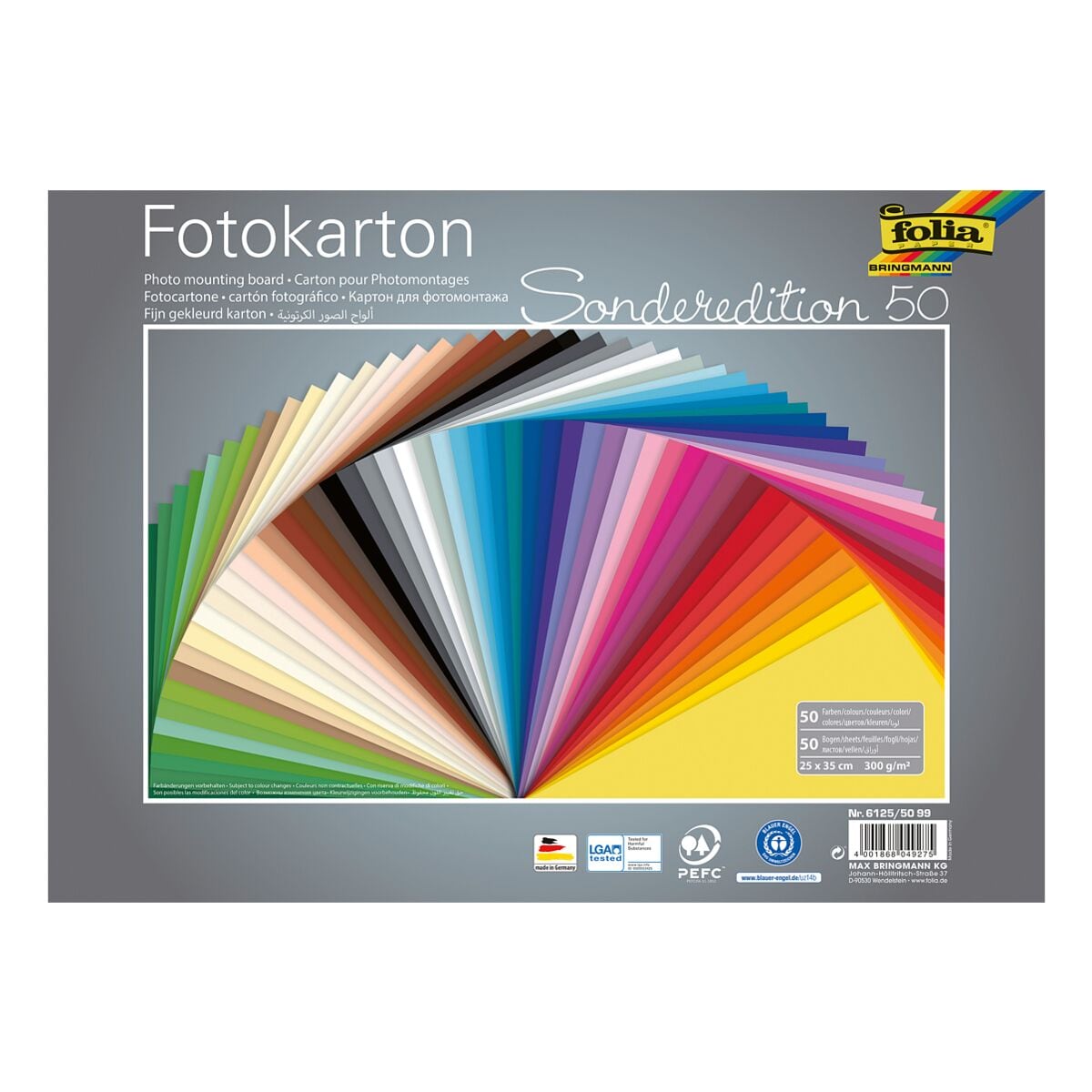 folia Fotokarton 300 g/m 50 Farben 25 x 35 cm 50 Blatt