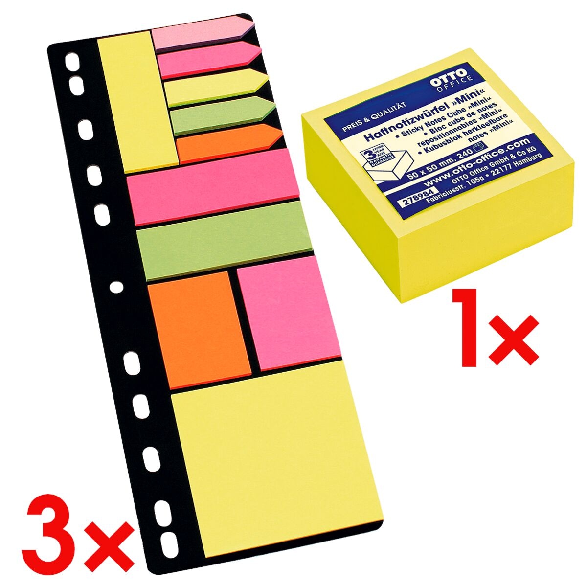 3x OTTO Office Universal inkl. Haftnotizwürfel 50x50 mm »Mini« brilliantgelb