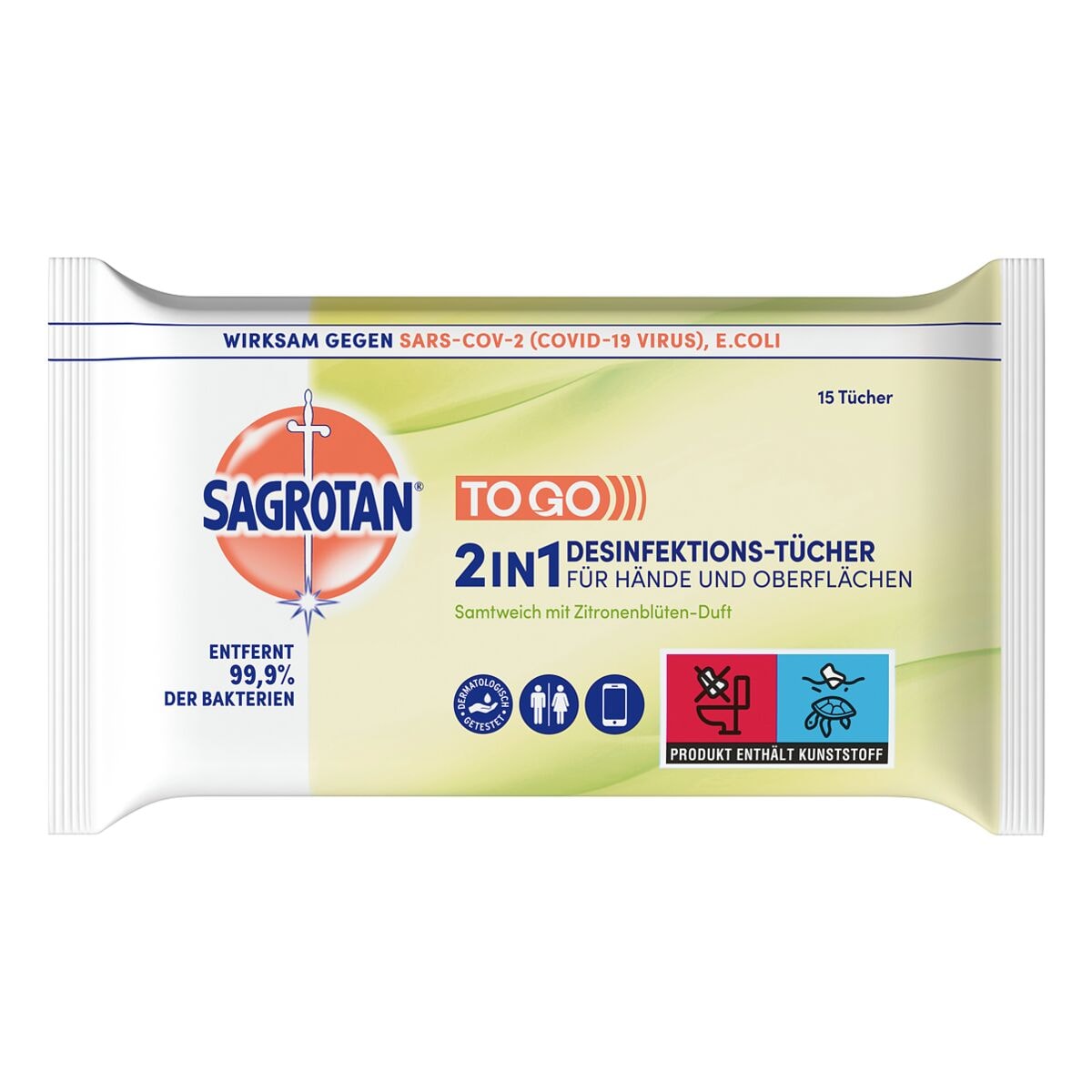 Sagrotan Desinfektionstcher 2in1 - fr Hnde und Oberflchen Zitronenblten-Duft
