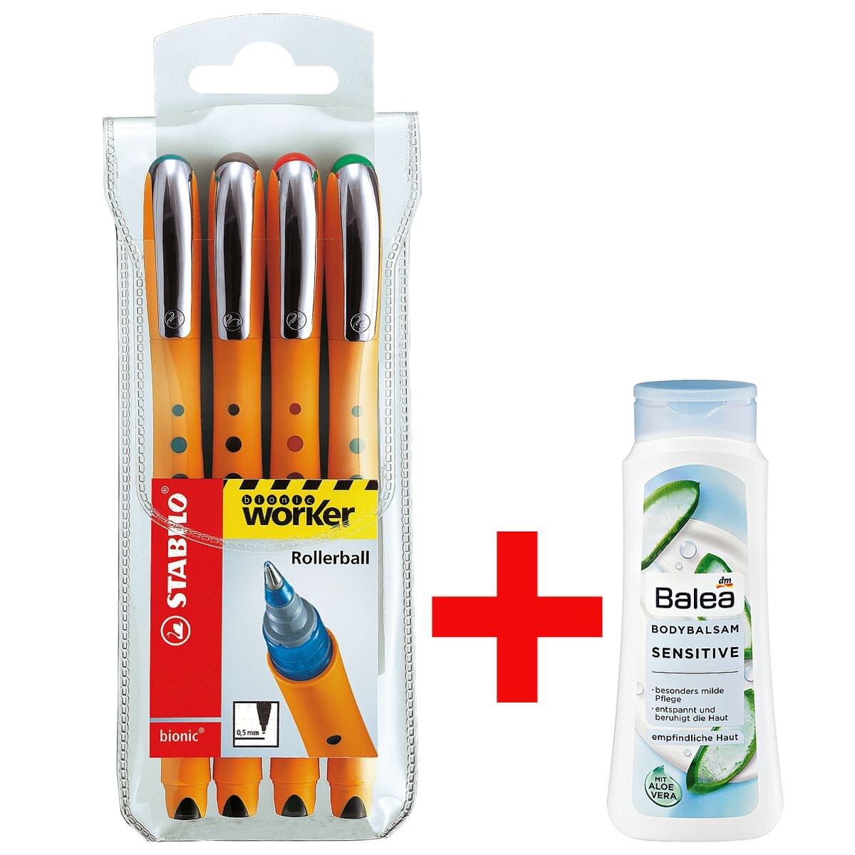 4x Tintenroller STABILO Worker + inkl. Bodybalsam »Sensitive«