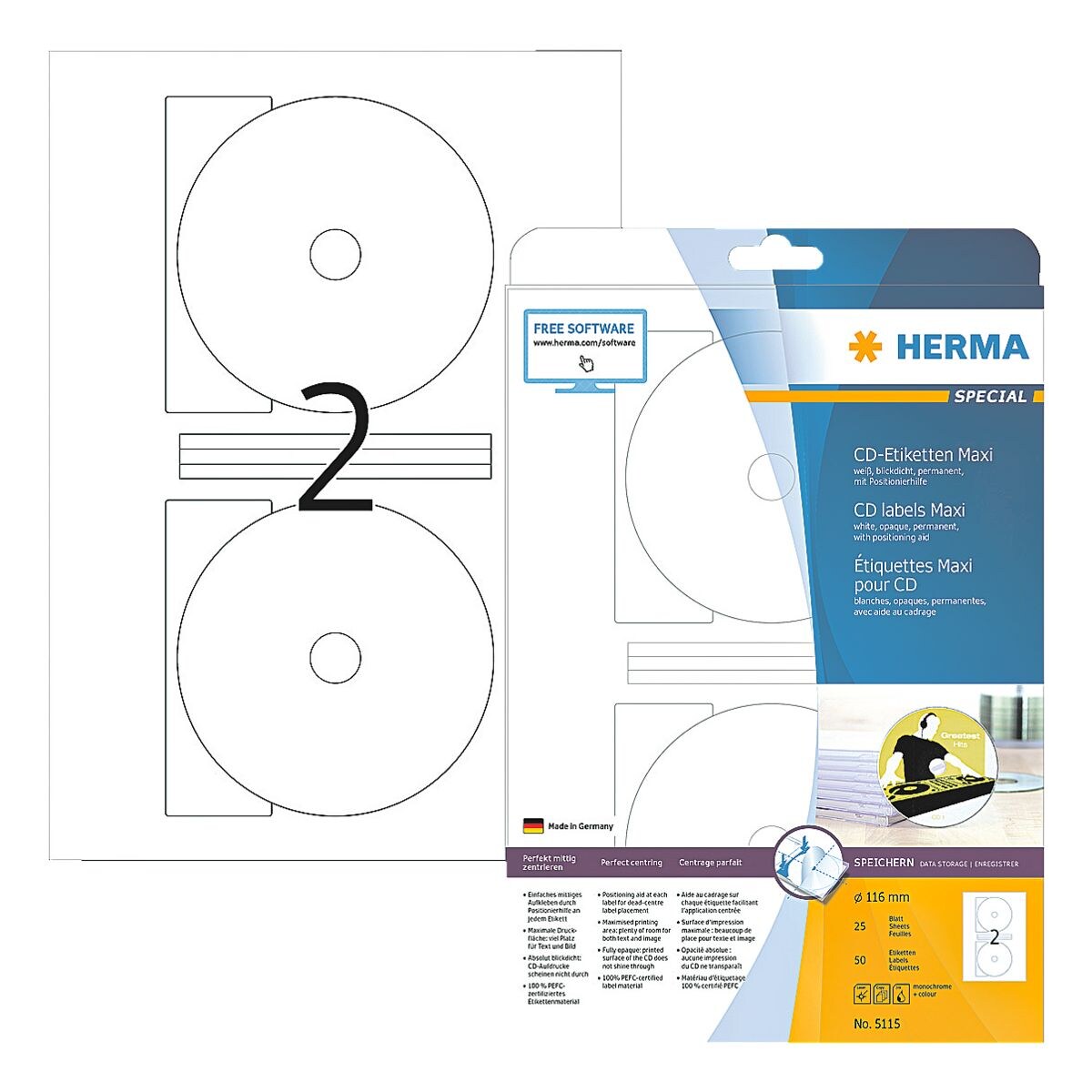 Herma 50er-Pack permanent haftende CD-Etiketten (kleine ffnung)