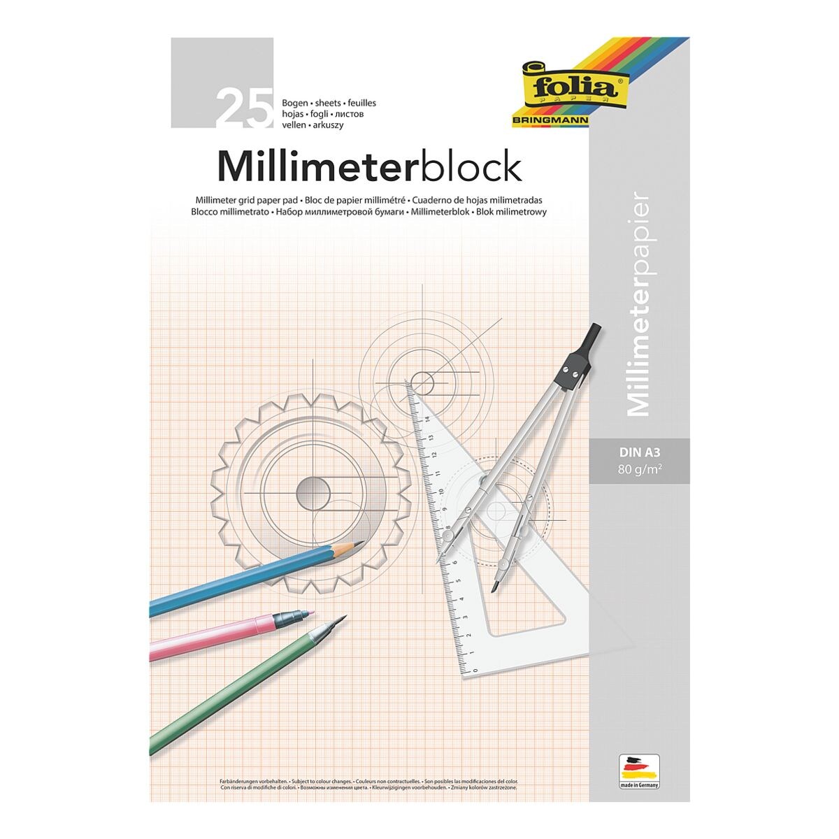 folia 5er-Pack Millimeterpapier A3, je 25 Blatt