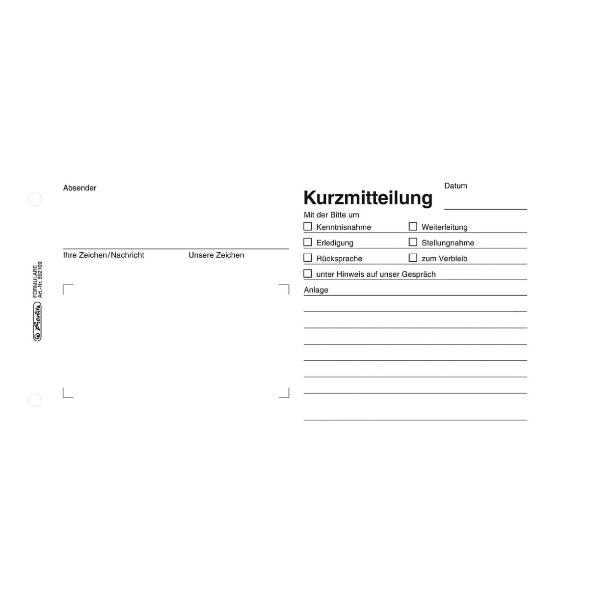 Herlitz Formularvordruck Kurzmitteilung, 50 Blatt