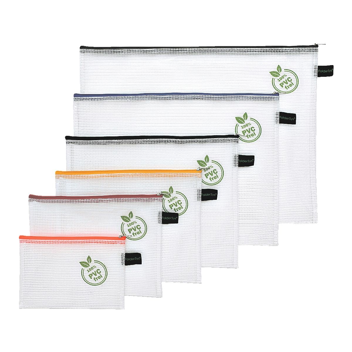 Foldersys 6er-Set Reißverschlussbeutel (div. Größen - PVC-frei)