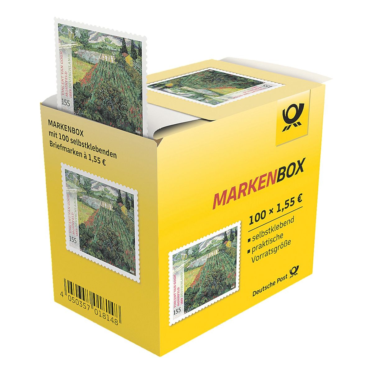 Deutsche Post Markenbox Gogh-Mohnfeld, 100x Briefmarke im Abrollspender zu 1,55 € selbstklebend