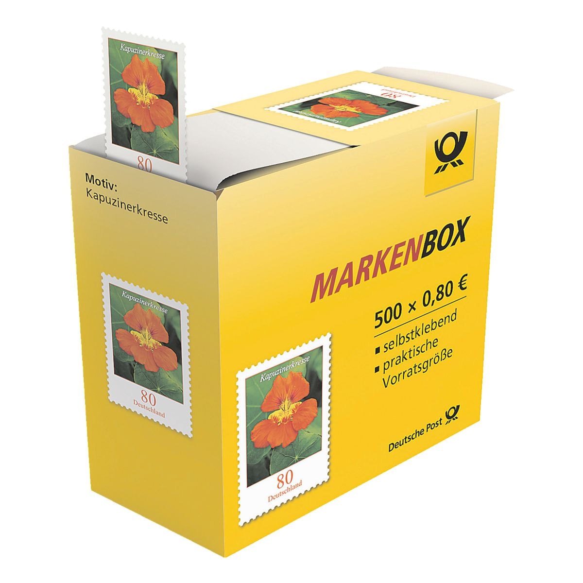 Deutsche Post Markenbox Kapuzinerkresse, 500x Briefmarke im Abrollspender zu 0,80 € selbstklebend