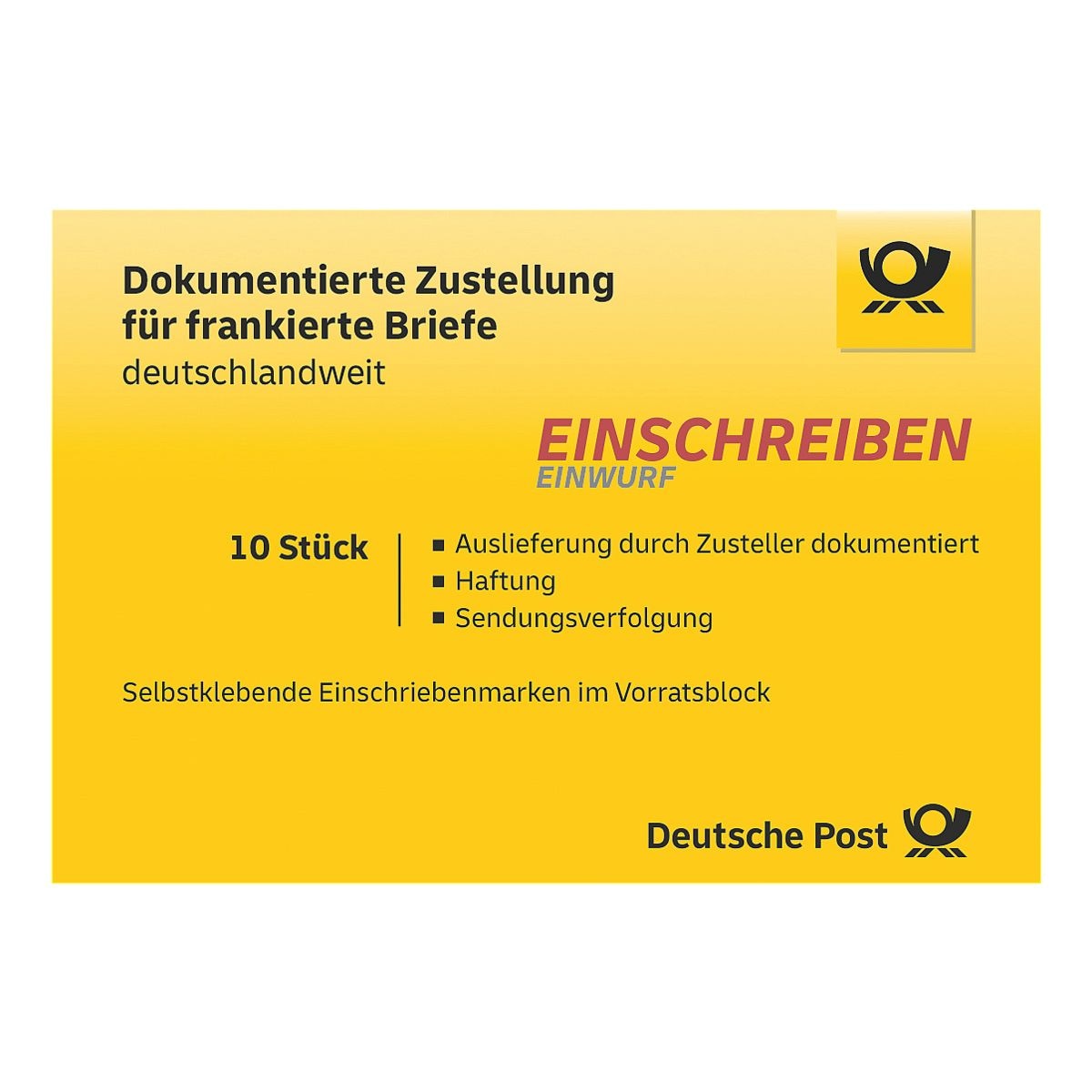 Deutsche Post Einschreiben Einwurf, 10x im Block selbstklebend