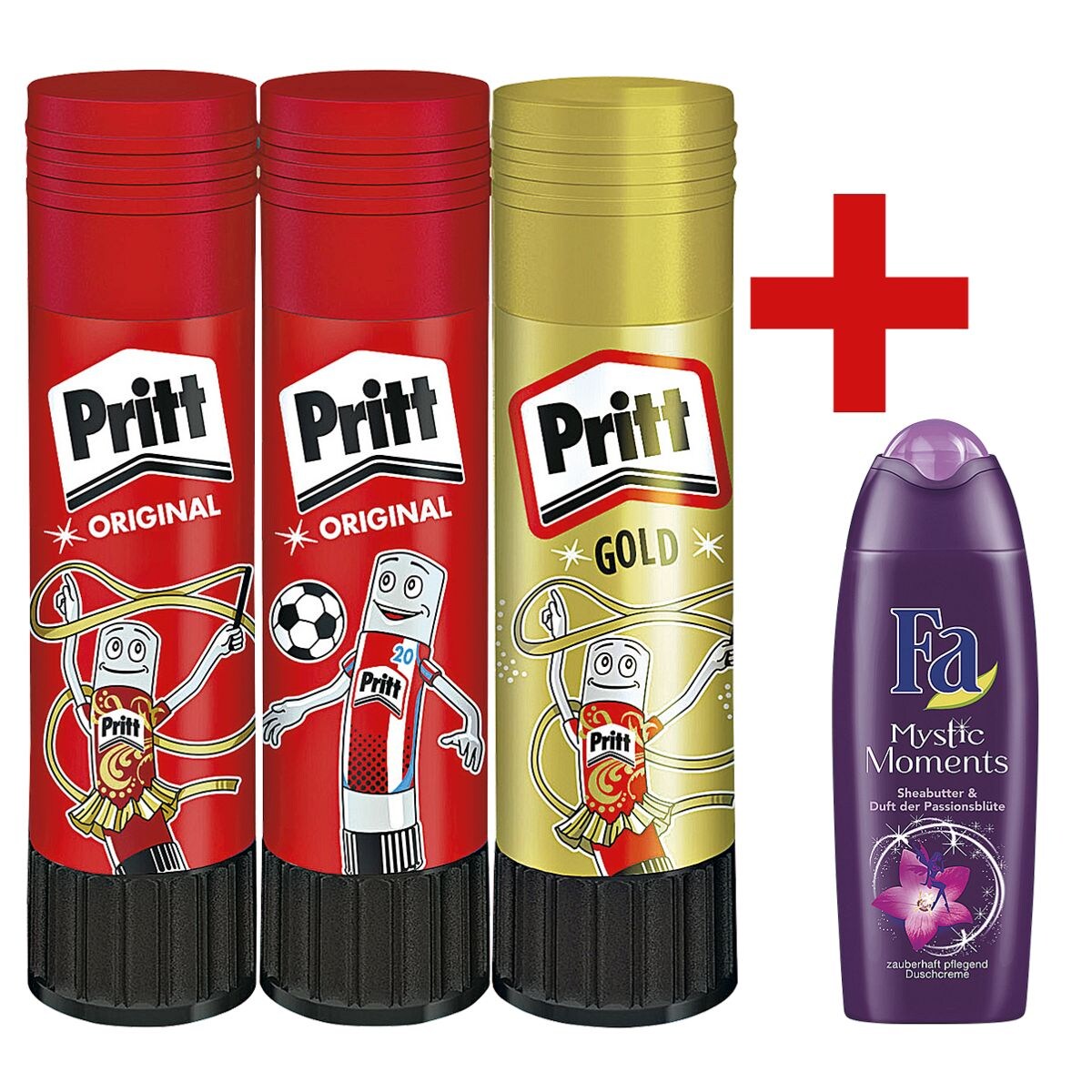 Pritt 2+1 Klebestifte »Sport - Big« inkl. Duschgel »Mystic Moments«