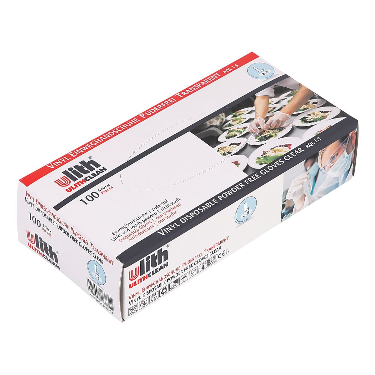 100 Ulith Einmalhandschuhe Vinyl puderfrei, Größe L transparent