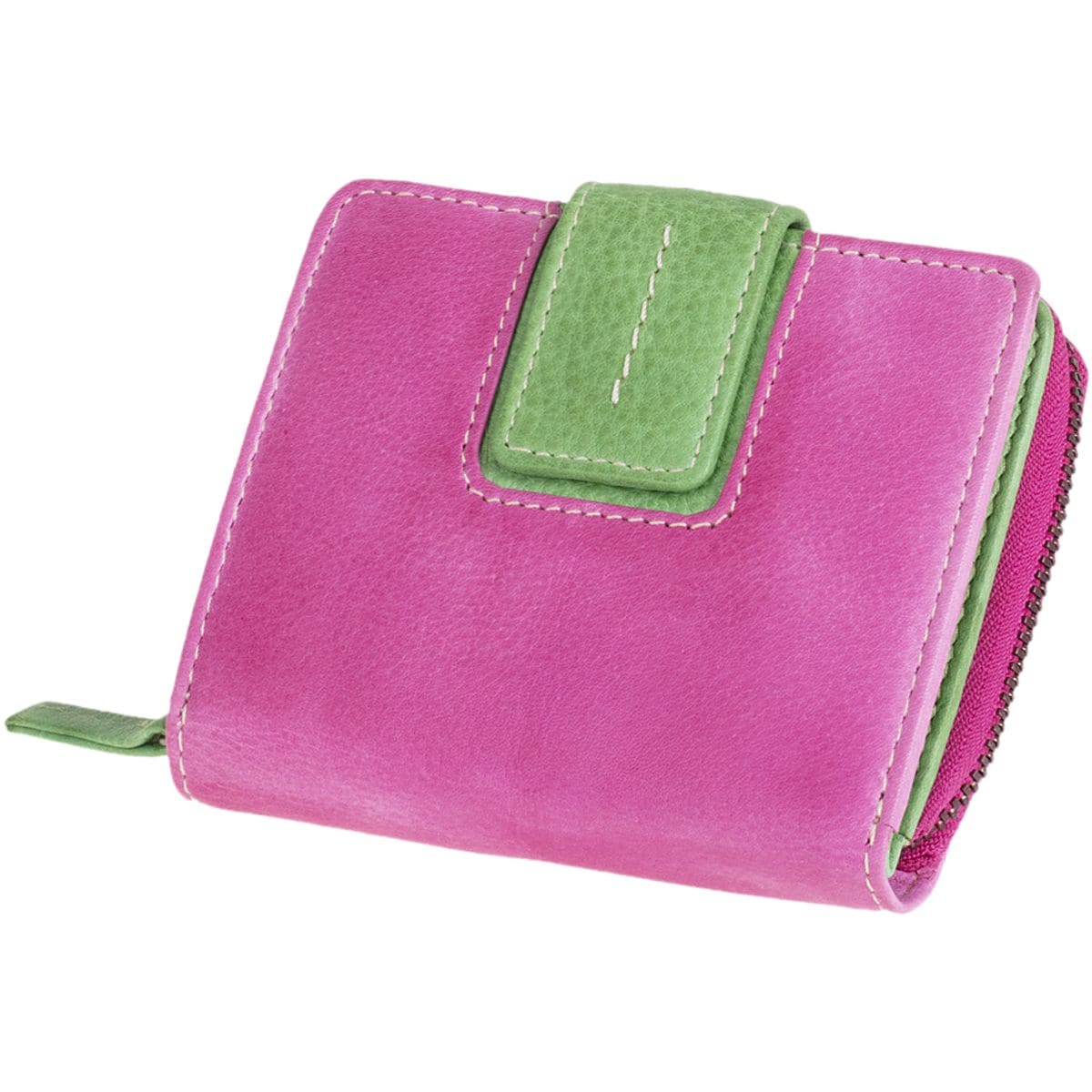 MIKA Damengeldbrse Hochformat mit separatem Mnzfach und 9 Kartenfchern pink-grn
