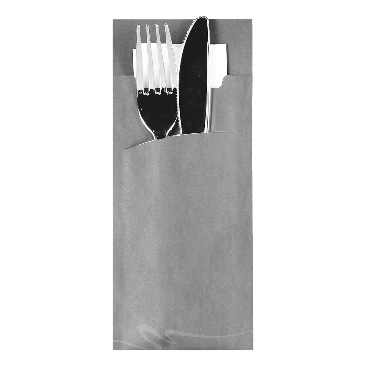 Papstar Bestecktaschen 8,5 x 20 cm grau mit Serviette, 520 Stück