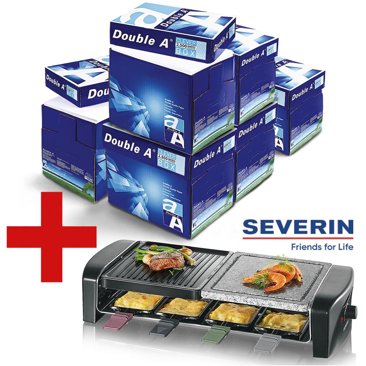 6x Multifunktionales Druckerpapier A4 Double A - 15000 Blatt gesamt inkl. Raclette Grill mit Naturgrillstein »RG 9645«