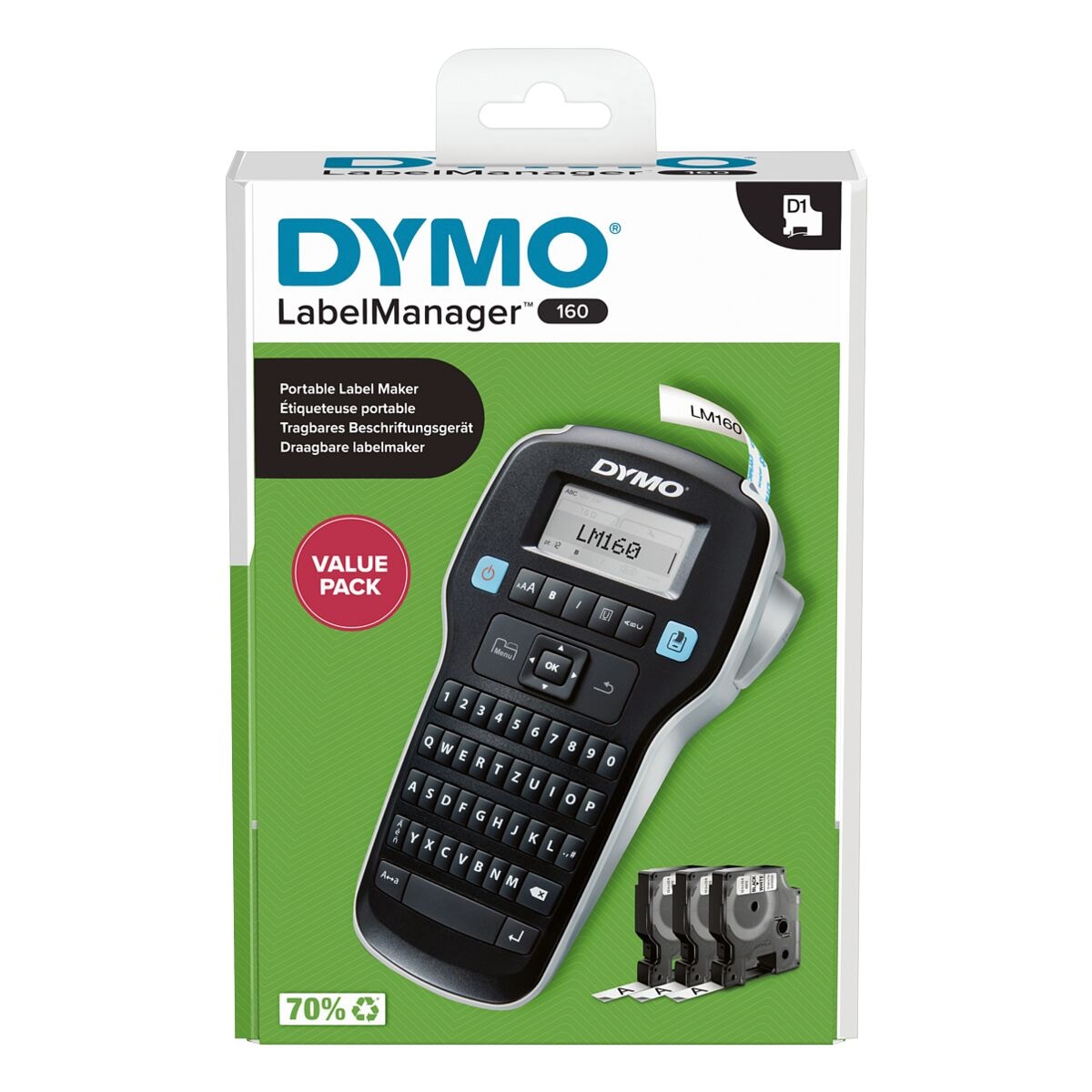 Dymo Labelmanager 160 Beschriftungsgerät inkl. 3 Beschriftungsbänder D1