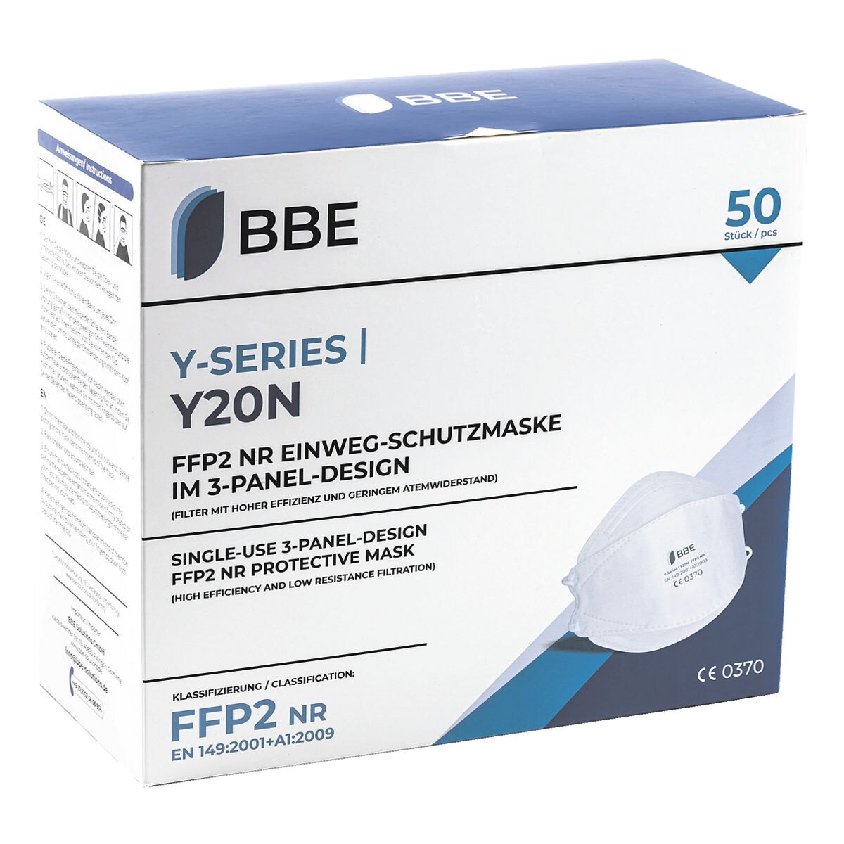 BBE Solutions 50er-Pack FFP2 Maske 3-Panel-Design »Y-Serie Y20N« ohne