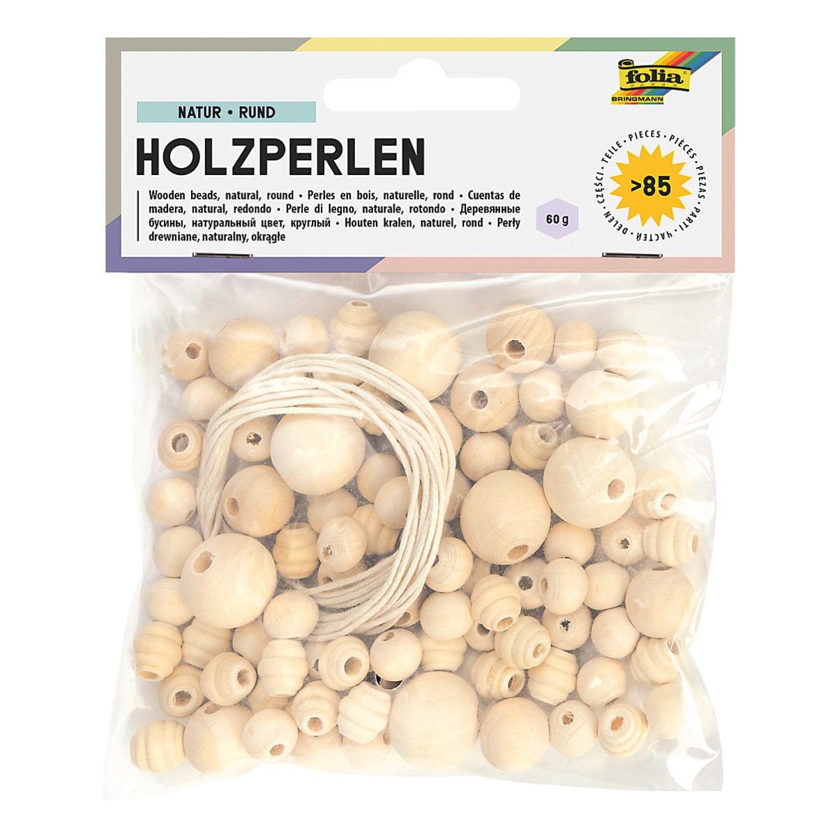 folia Holzperlen »Natur« rund
