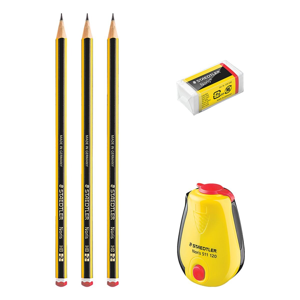 Staedtler 3er-Set Bleistifte »Noris 120 HB« inkl. Radierer und Spitzdose