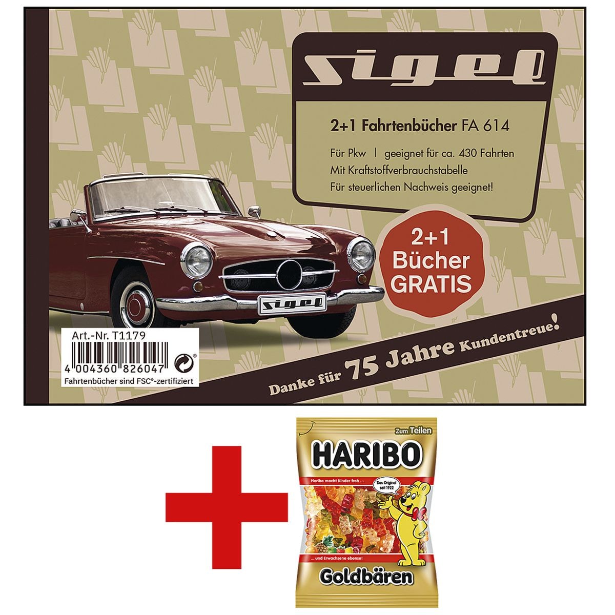 Sigel 3x Fahrtenbuch »FA614« (A6 quer) inkl. Fruchtgummi »Goldbären« 200 g