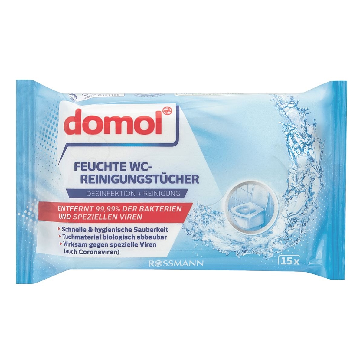 domol 15er-Pack Feuchte WC-Reinigungstücher