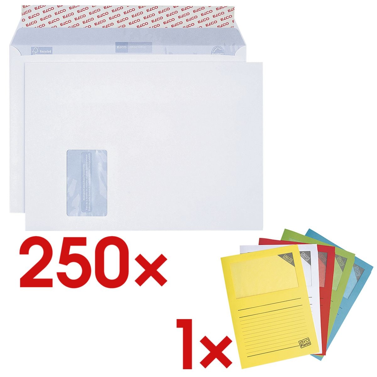 Briefumschläge ELCO Proclima, C4 120 g/m² - 250 Stück inkl. Sichthüllen »Ordo Zero Classico«