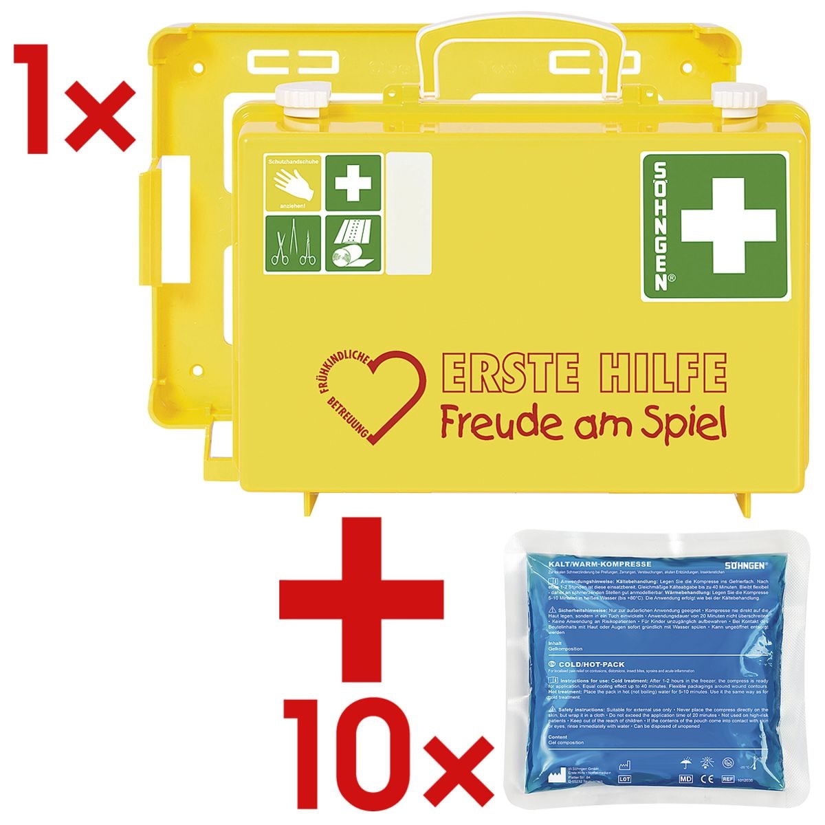 SHNGEN Erste-Hilfe-Koffer Frhkindliche Betreuung – Freude am Spiel inkl. 10 Kalt-Warm Kompressen 13x14 cm
