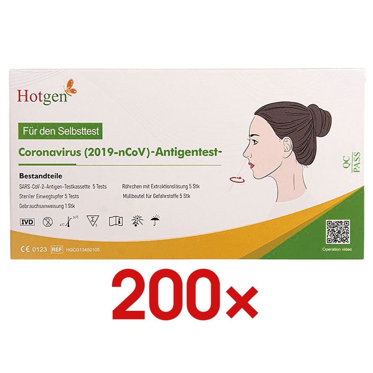 Hotgen 200er-Pack Novel SARS-CoV-2 Laien-Antigen-Schnelltest per Nasenabstrich
