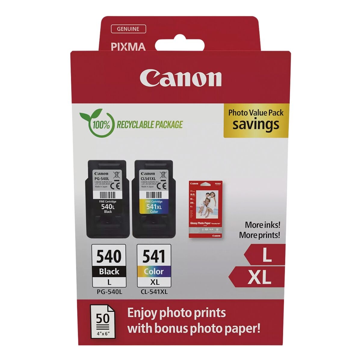 Canon Photo Value Pack: Tinten-Set PG-540L & CL-541XL + Fotoglanzpapier