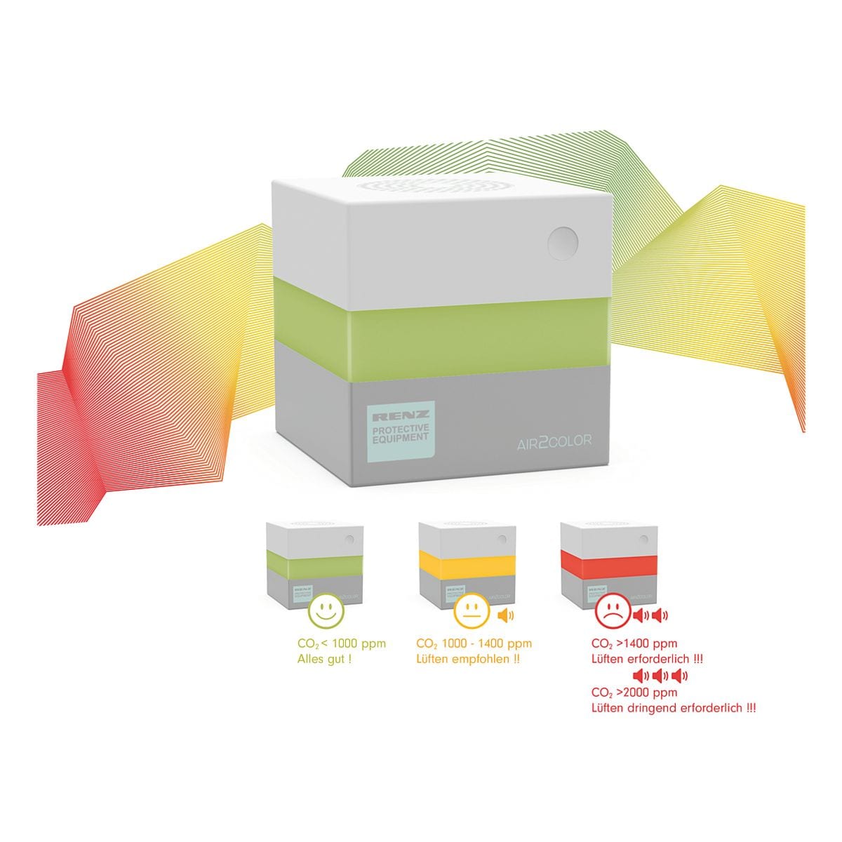 RENZ CO2-Sensor und -Messgerät »AIR2COLOR« CO2-Ampel - flexibel / deutlich / einfach einsetzbar / Made in Germany