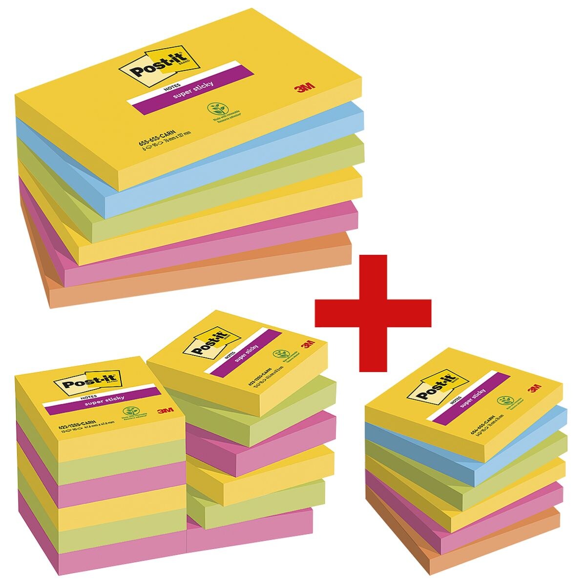 Post-it Super Sticky Haftnotizblock-Set »Carnival Collection« 3 Größen, 24 Stück, 2160 Blatt gesamt, farbig sortiert 6556SR