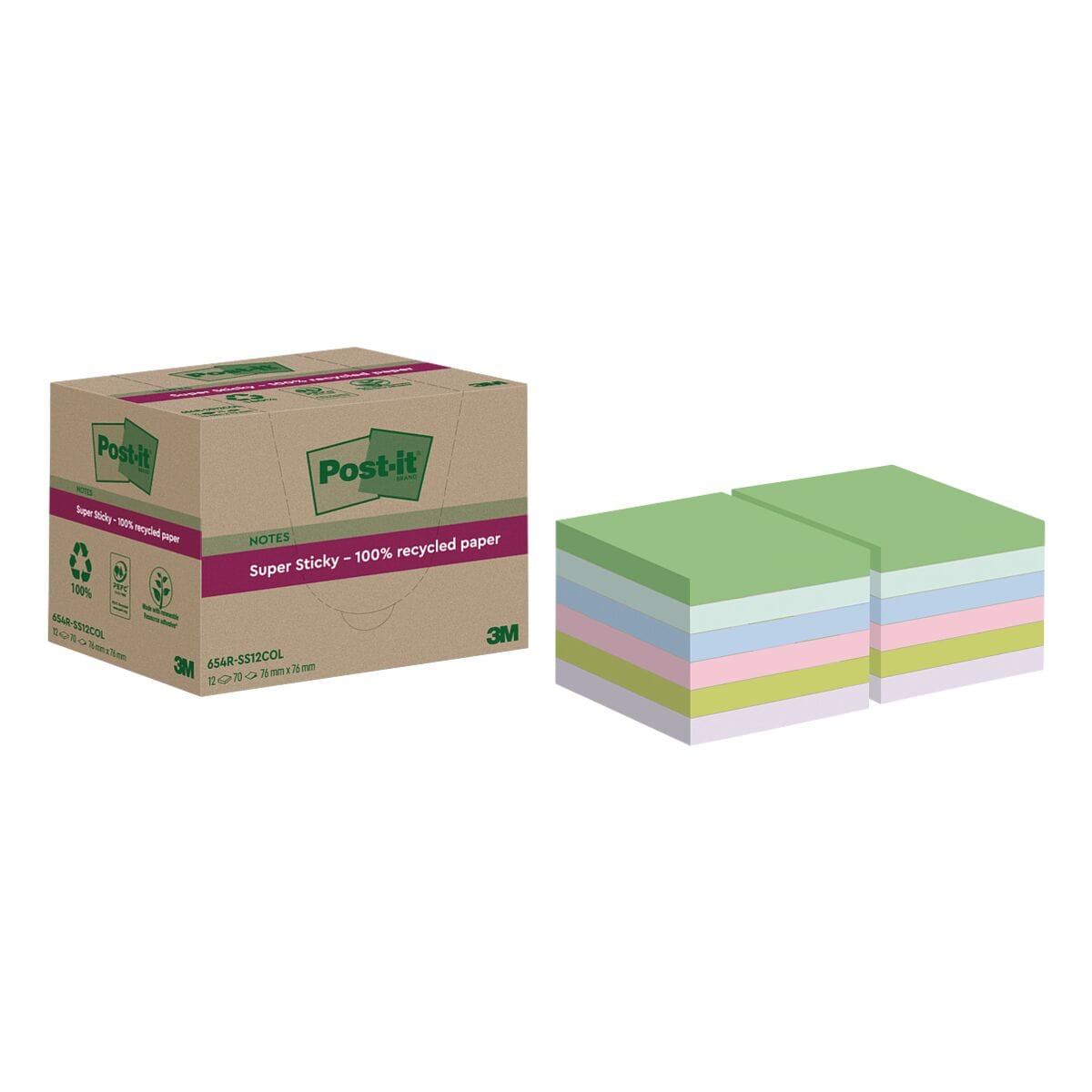 Post-it Super Sticky Recycling Haftnotiz Super Sticky Recycling Notes 7,6 x 7,6 cm, 840 Blatt gesamt