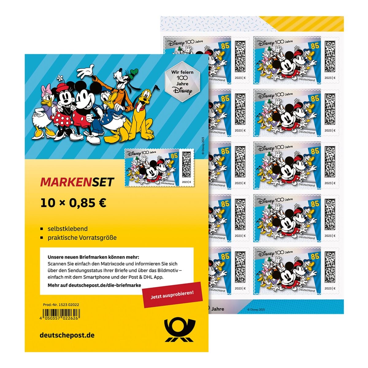 0,85 € Markenset 100 Jahre Disney Deutsche Post, 10x Briefmarken selbstklebend
