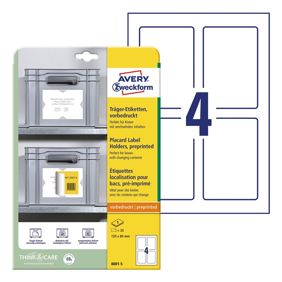 Avery Zweckform 20er-Pack Träger-Etiketten »8001-5« 120 x 80 mm