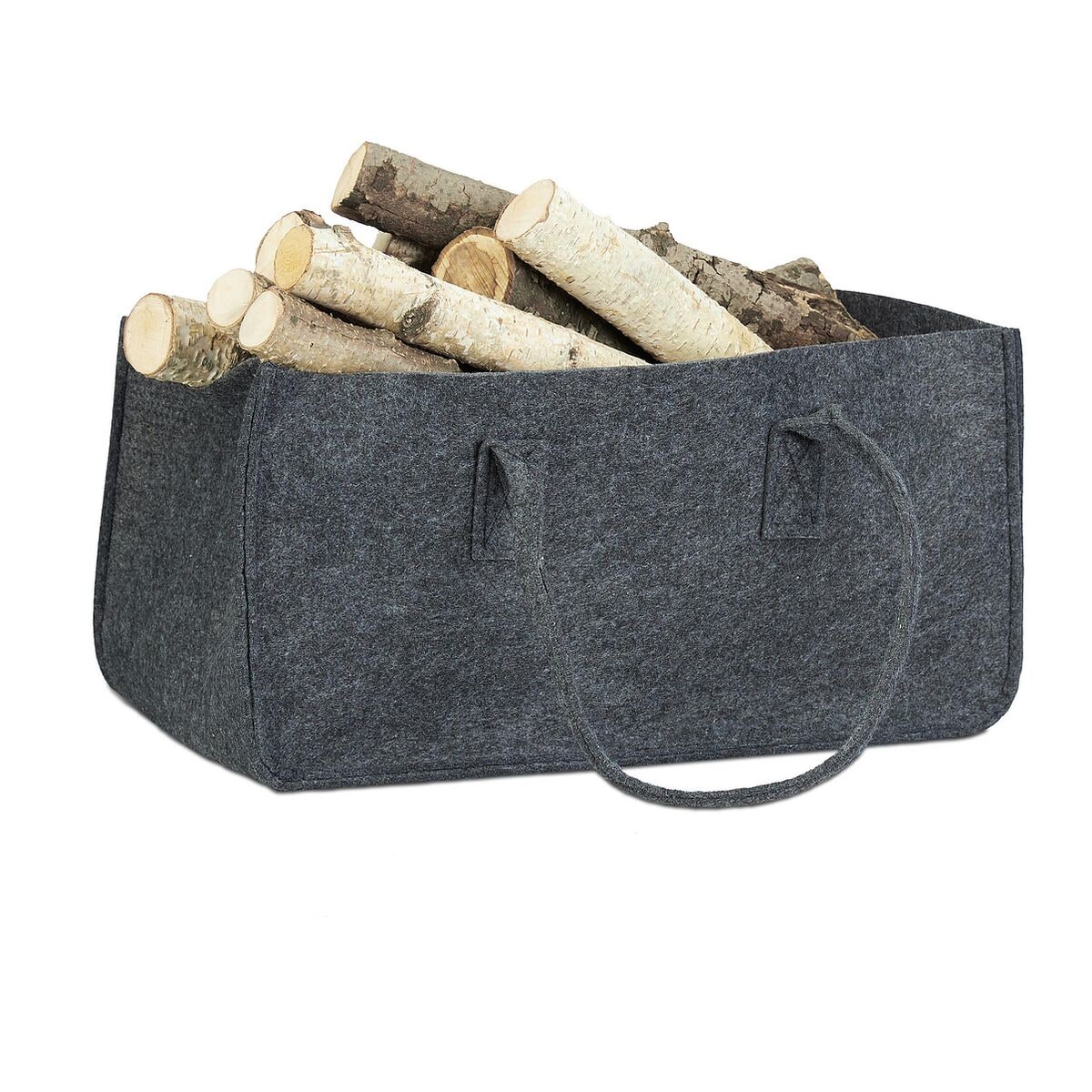 relaxdays Kaminholztasche in Anthrazit mit Tragegriffen